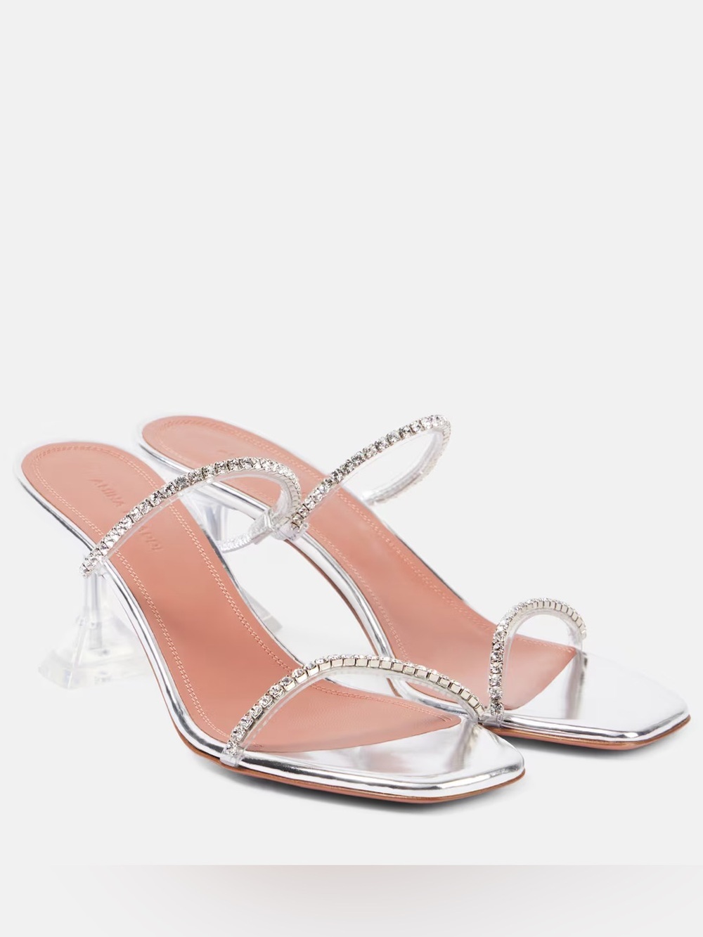 Amina Muaddi Crystal Silver Women's Sandals